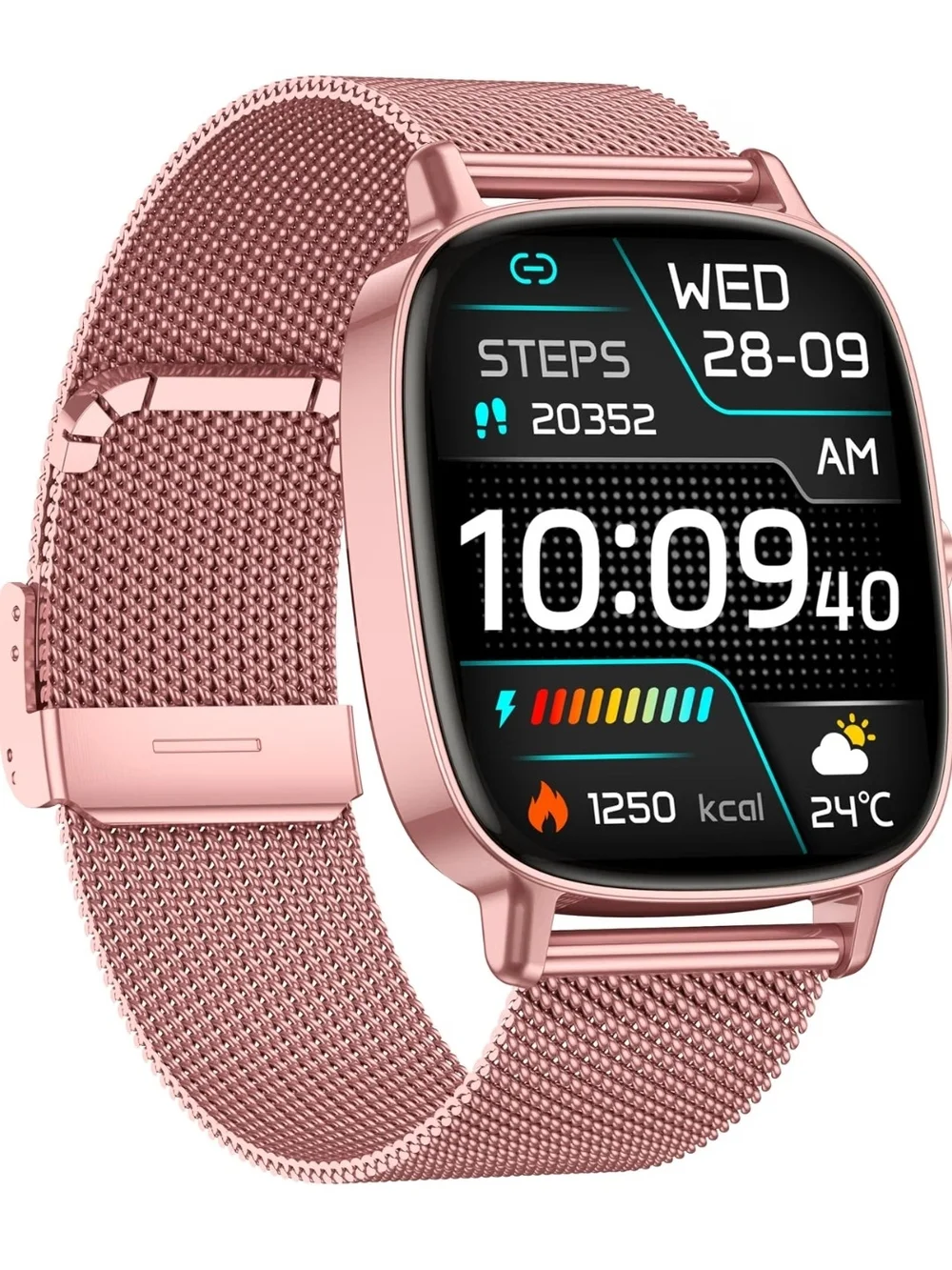 Rose Pink Gold Smartwatch with Mesh and Silicone Bands